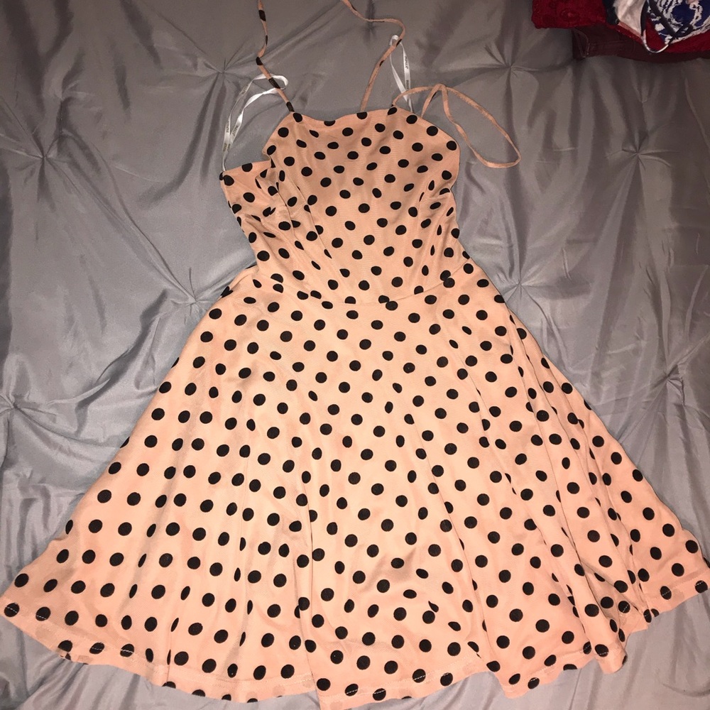 LIGHT PINK WITH BLACK POLKA DOTS DRESS